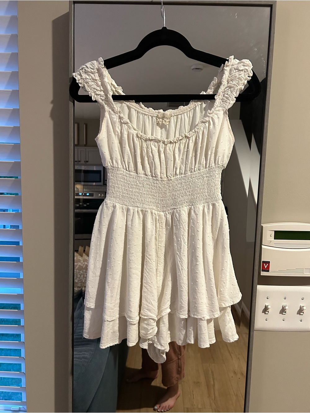 Urban Outfitters Cream Smocked Ruffle Romper